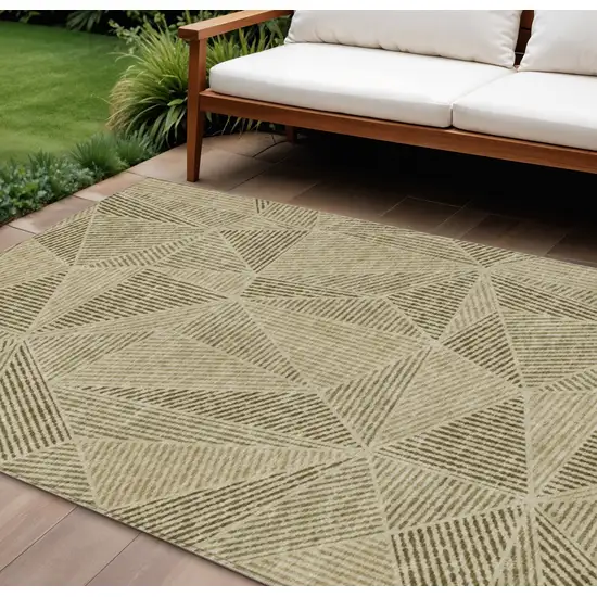 Khaki Brown And Beige Geometric Washable Indoor Outdoor Area Rug Photo 1