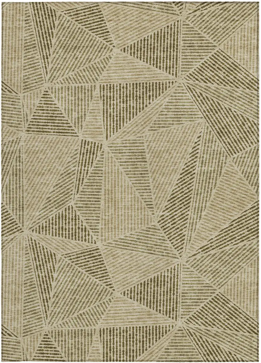 Khaki Brown And Beige Geometric Washable Indoor Outdoor Area Rug Photo 5