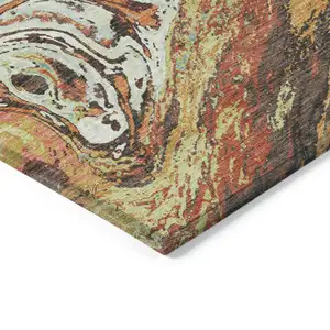 Photo of Khaki Brown And Blue Abstract Washable Indoor Outdoor Area Rug