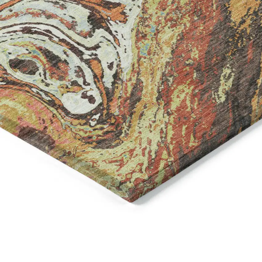 Khaki Brown And Blue Abstract Washable Indoor Outdoor Area Rug Photo 4