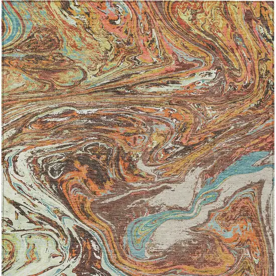 Khaki Brown And Blue Abstract Washable Indoor Outdoor Area Rug Photo 6