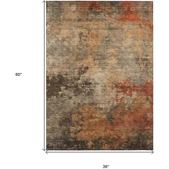 Khaki Brown And Copper Abstract Washable Indoor Outdoor Area Rug Photo 3