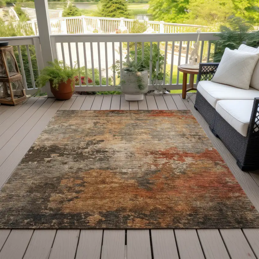 Khaki Brown And Copper Abstract Washable Indoor Outdoor Area Rug Photo 9