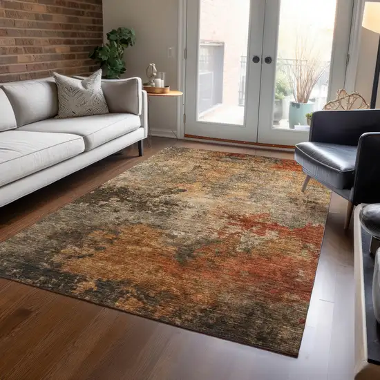 Khaki Brown And Copper Abstract Washable Indoor Outdoor Area Rug Photo 8