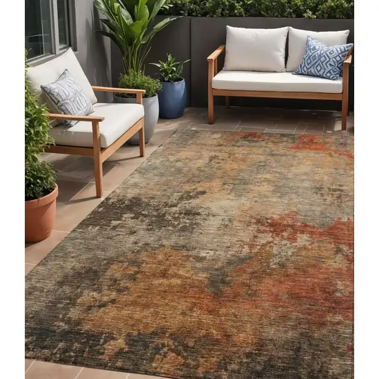 Khaki Brown And Copper Abstract Washable Indoor Outdoor Area Rug Photo 1