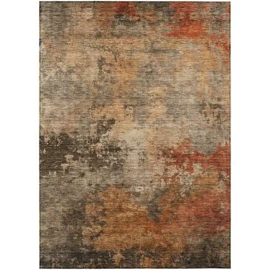 Khaki Brown And Copper Abstract Washable Indoor Outdoor Area Rug Photo 2