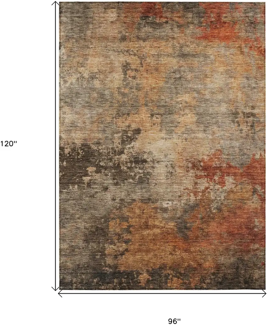 Khaki Brown And Copper Abstract Washable Indoor Outdoor Area Rug Photo 3