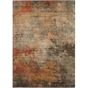 Photo of Khaki Brown And Copper Abstract Washable Indoor Outdoor Area Rug