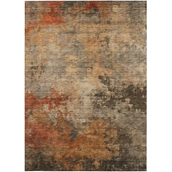Khaki Brown And Copper Abstract Washable Indoor Outdoor Area Rug Photo 7
