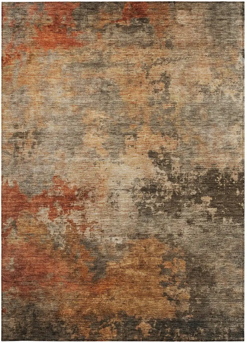 Khaki Brown And Copper Abstract Washable Indoor Outdoor Area Rug Photo 7