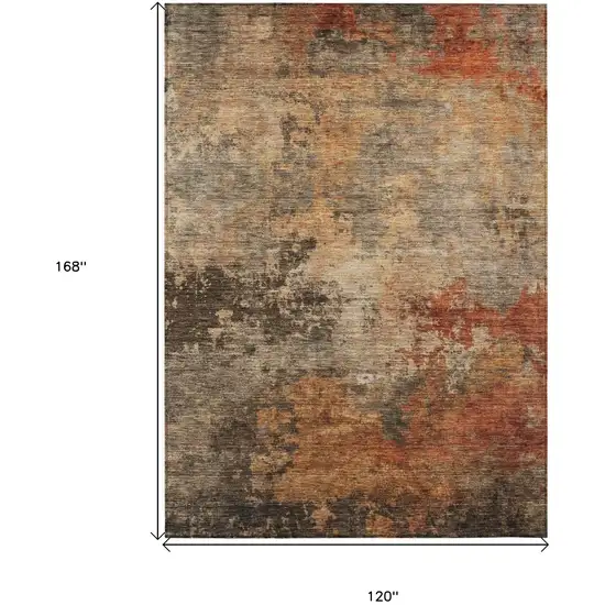 Khaki Brown And Copper Abstract Washable Indoor Outdoor Area Rug Photo 3