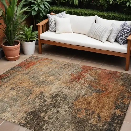 Khaki Brown And Copper Abstract Washable Indoor Outdoor Area Rug Photo 1