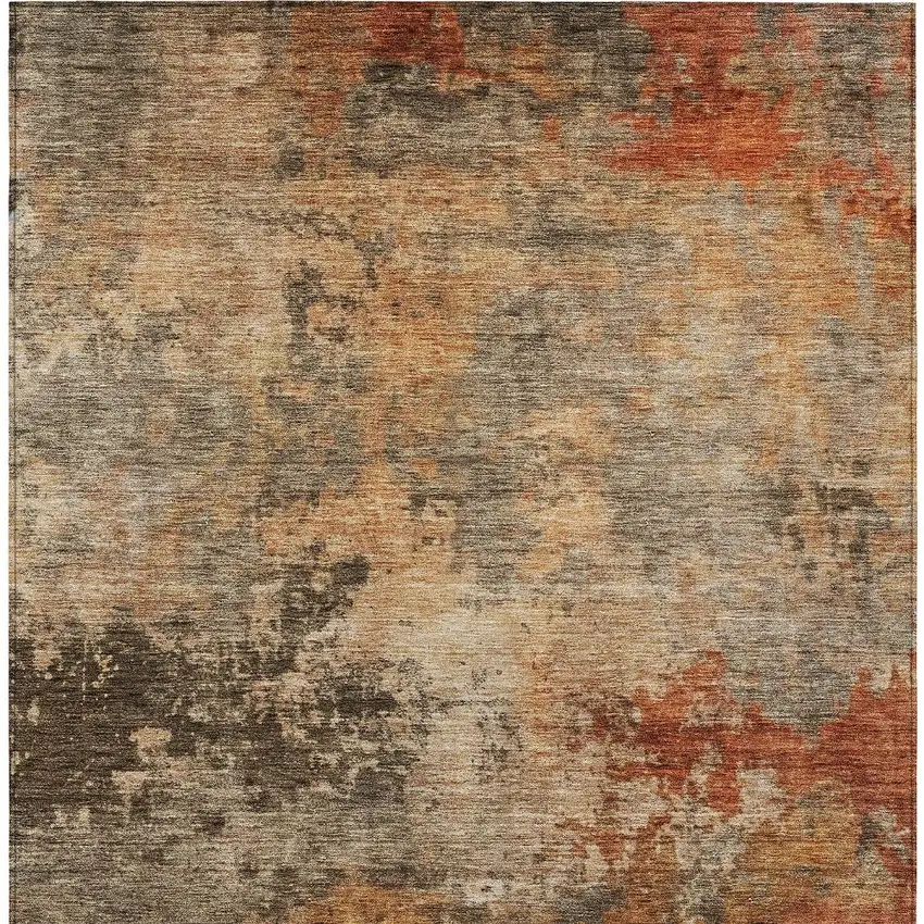 Khaki Brown And Copper Abstract Washable Indoor Outdoor Area Rug Photo 7