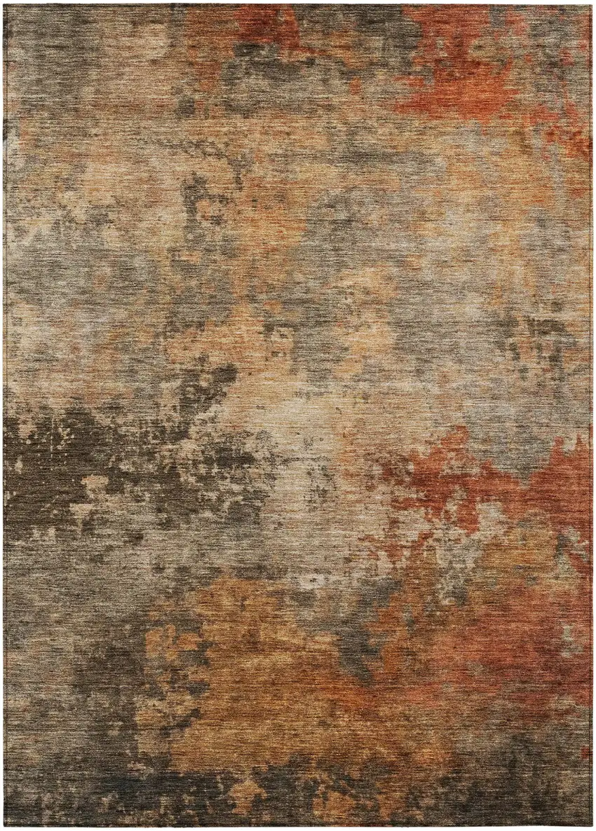 Khaki Brown And Copper Abstract Washable Indoor Outdoor Area Rug Photo 2