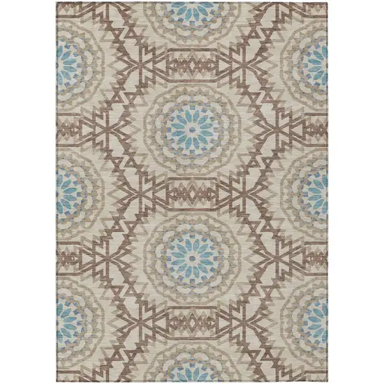 Khaki Brown And Taupe Floral Medallion Washable Indoor Outdoor Area Rug Photo 2
