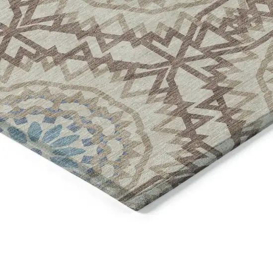 Khaki Brown And Taupe Floral Medallion Washable Indoor Outdoor Area Rug Photo 4