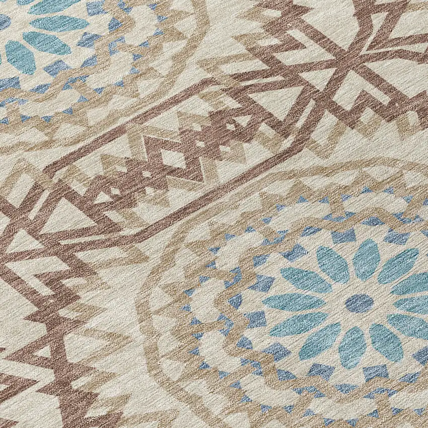 Khaki Brown And Taupe Floral Medallion Washable Indoor Outdoor Area Rug Photo 5