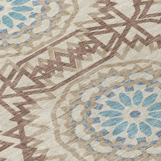 Khaki Brown And Taupe Floral Medallion Washable Indoor Outdoor Area Rug Photo 5