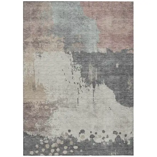 Khaki Charcoal And Ivory Abstract Washable Indoor Outdoor Area Rug Photo 7