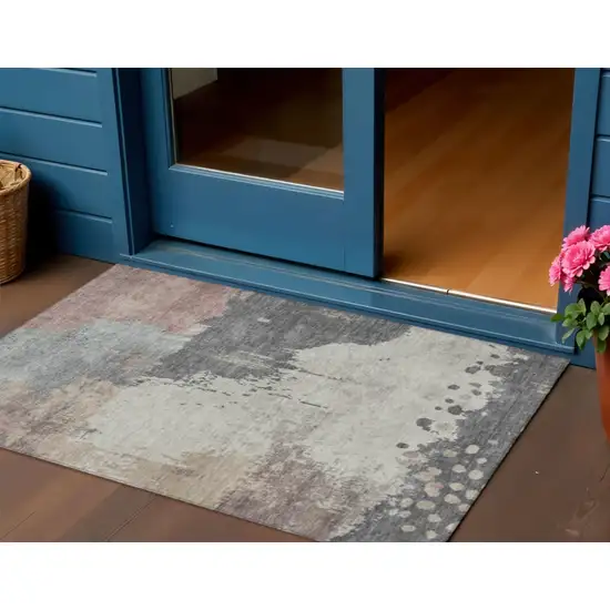 Khaki Charcoal And Ivory Abstract Washable Indoor Outdoor Area Rug Photo 2