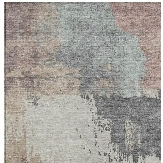 Khaki Charcoal And Ivory Abstract Washable Indoor Outdoor Area Rug Photo 9