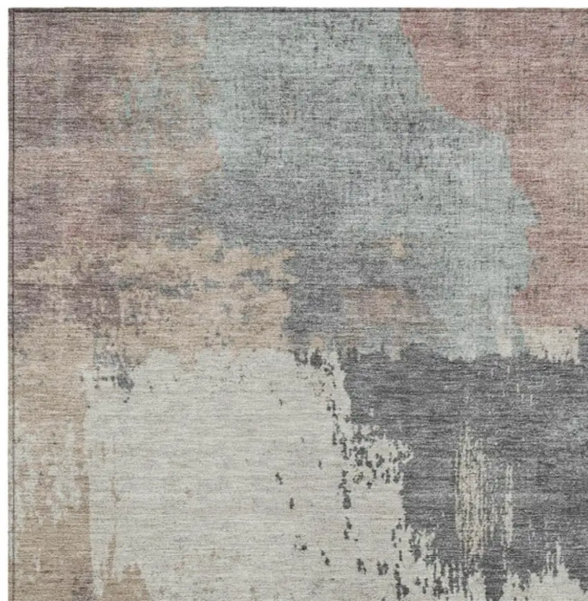 Khaki Charcoal And Ivory Abstract Washable Indoor Outdoor Area Rug Photo 9