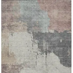 Photo of Khaki Charcoal And Ivory Abstract Washable Indoor Outdoor Area Rug