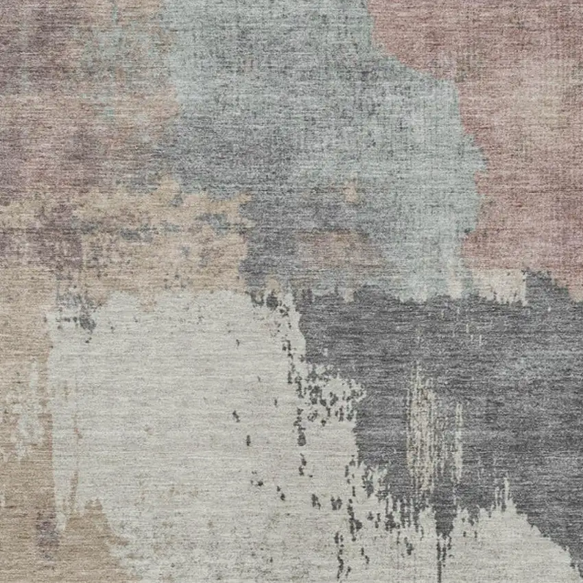 Khaki Charcoal And Ivory Abstract Washable Indoor Outdoor Area Rug Photo 9