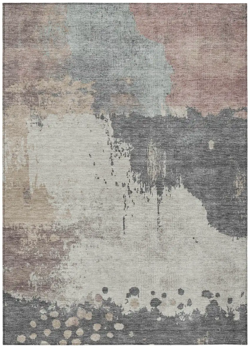 Khaki Charcoal And Ivory Abstract Washable Indoor Outdoor Area Rug Photo 8