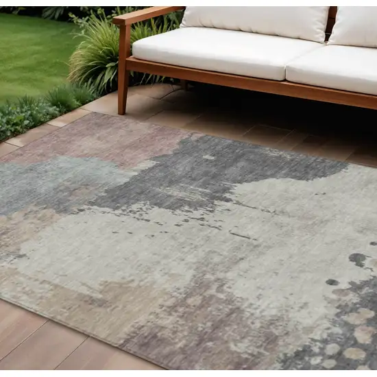 Khaki Charcoal And Ivory Abstract Washable Indoor Outdoor Area Rug Photo 2