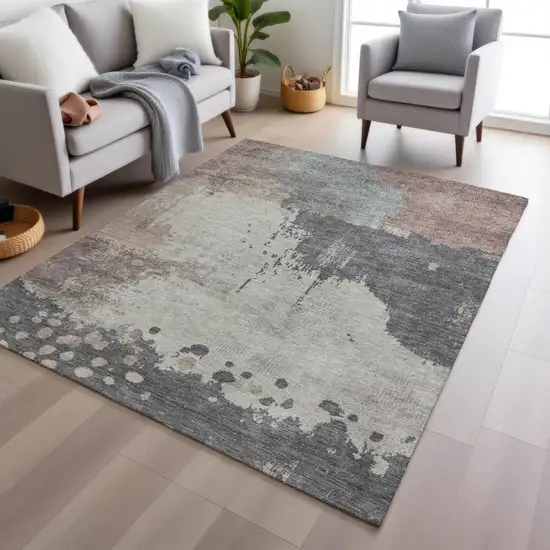 Khaki Charcoal And Ivory Abstract Washable Indoor Outdoor Area Rug Photo 5