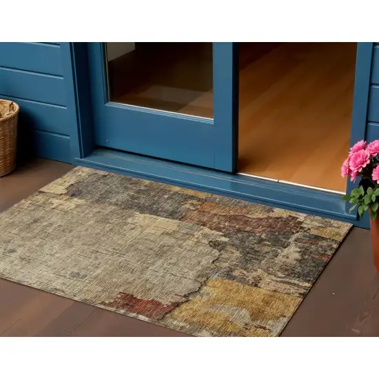 Khaki Charcoal And Terra Cotta Abstract Washable Indoor Outdoor Area Rug Photo 1