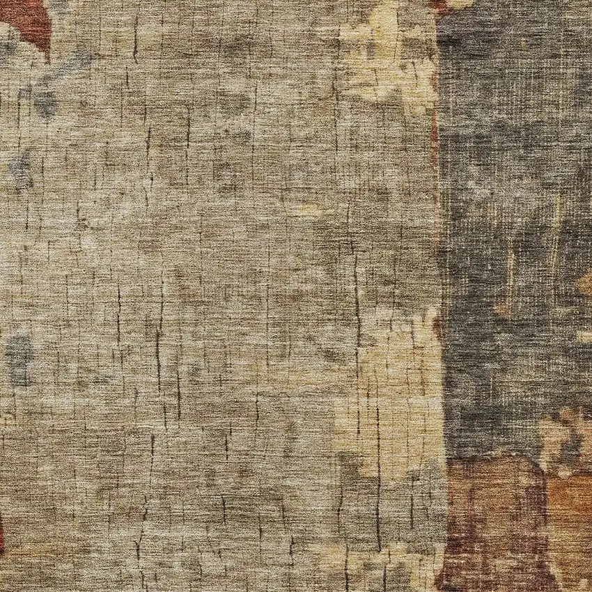 Khaki Charcoal And Terra Cotta Abstract Washable Indoor Outdoor Area Rug Photo 6