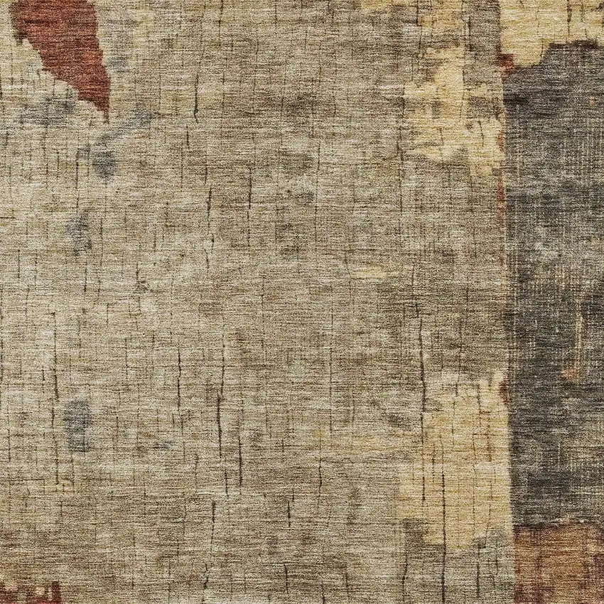 Khaki Charcoal And Terra Cotta Abstract Washable Indoor Outdoor Area Rug Photo 6