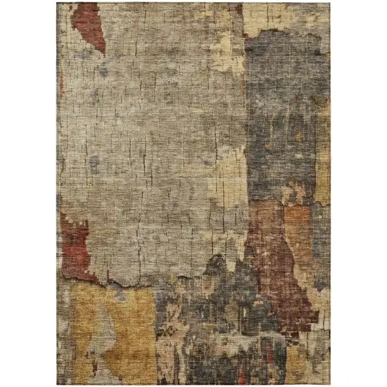 Khaki Charcoal And Terra Cotta Abstract Washable Indoor Outdoor Area Rug Photo 2