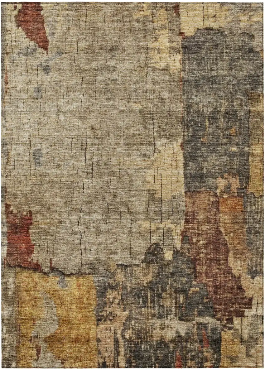 Khaki Charcoal And Terra Cotta Abstract Washable Indoor Outdoor Area Rug Photo 2