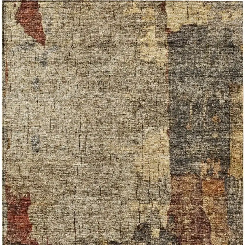 Khaki Charcoal And Terra Cotta Abstract Washable Indoor Outdoor Area Rug Photo 7