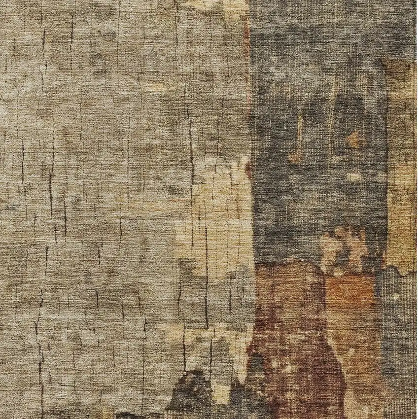 Khaki Charcoal And Terra Cotta Abstract Washable Indoor Outdoor Area Rug Photo 6