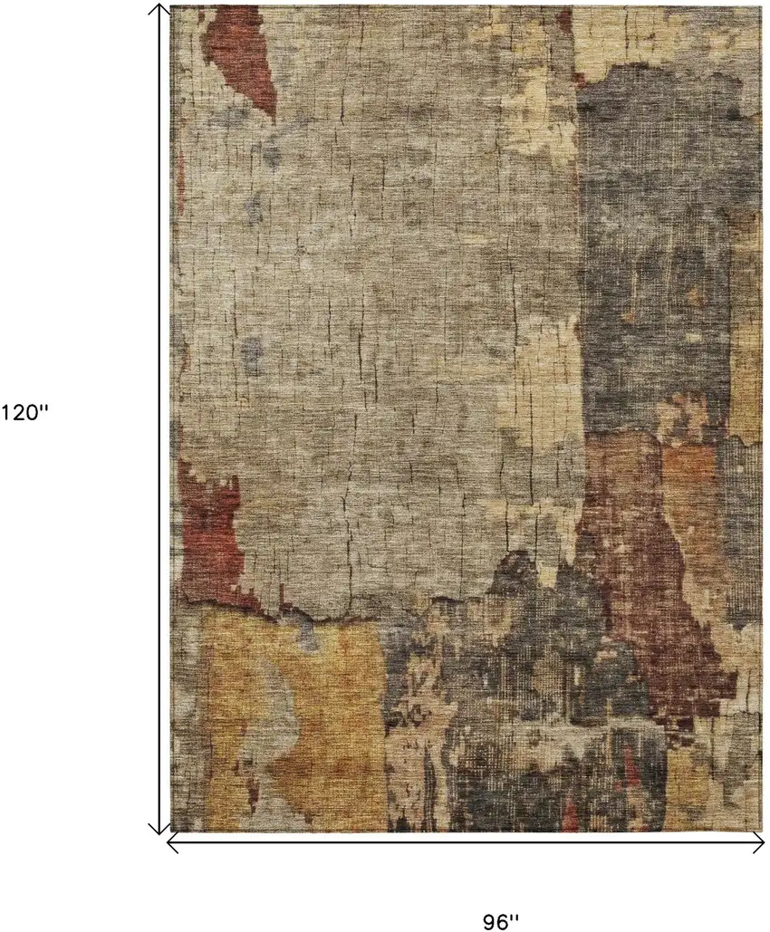 Khaki Charcoal And Terra Cotta Abstract Washable Indoor Outdoor Area Rug Photo 3