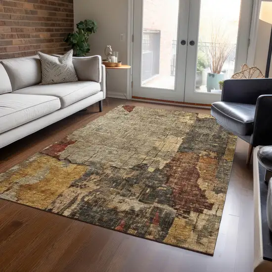 Khaki Charcoal And Terra Cotta Abstract Washable Indoor Outdoor Area Rug Photo 9