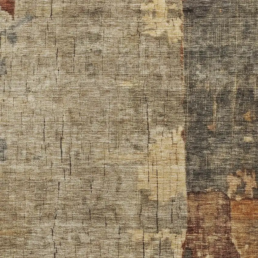 Khaki Charcoal And Terra Cotta Abstract Washable Indoor Outdoor Area Rug Photo 6