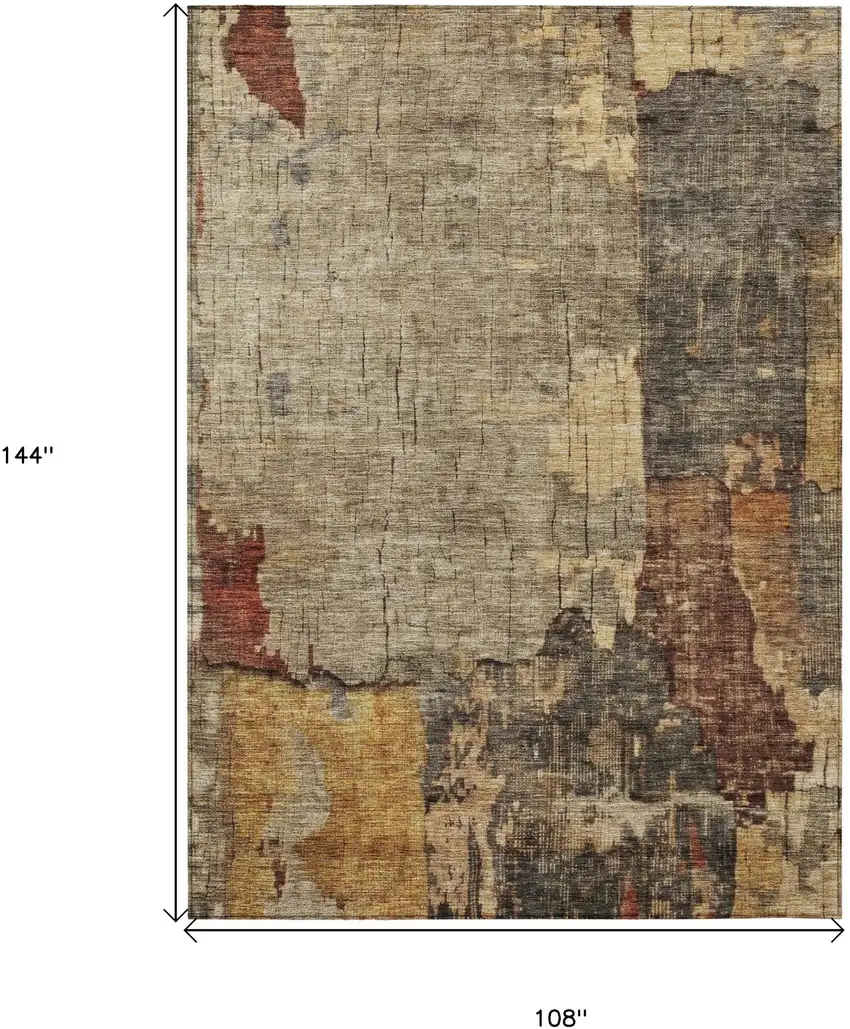 Khaki Charcoal And Terra Cotta Abstract Washable Indoor Outdoor Area Rug Photo 3