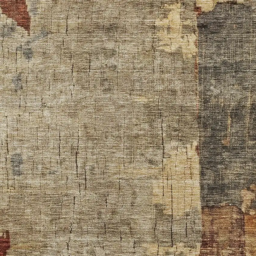 Khaki Charcoal And Terra Cotta Abstract Washable Indoor Outdoor Area Rug Photo 6