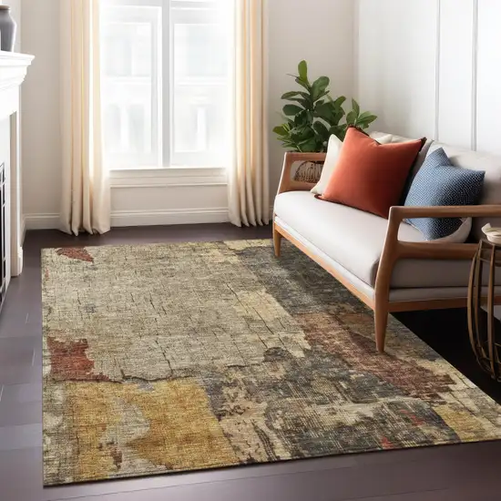 Khaki Charcoal And Terra Cotta Abstract Washable Indoor Outdoor Area Rug Photo 9