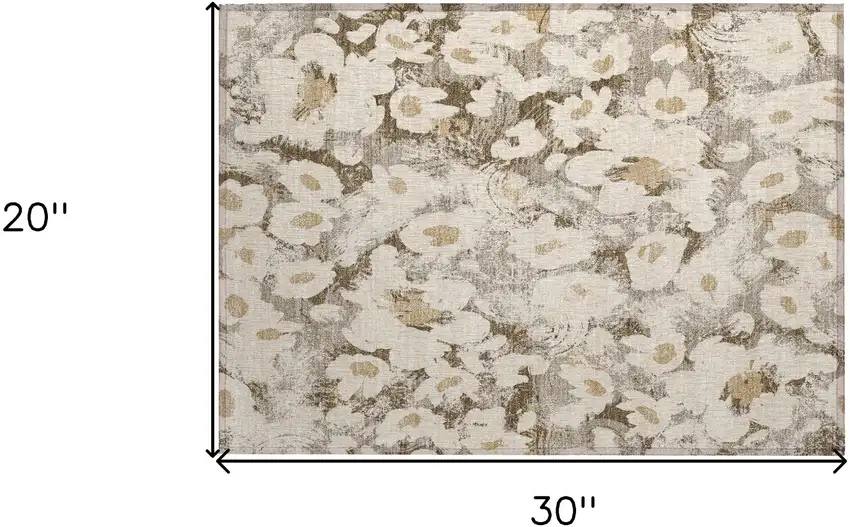 Khaki Floral Washable Non Skid Indoor Outdoor Area Rug Photo 3