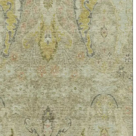 Khaki Gold And Beige Floral Washable Area Rug With UV Protection Photo 3