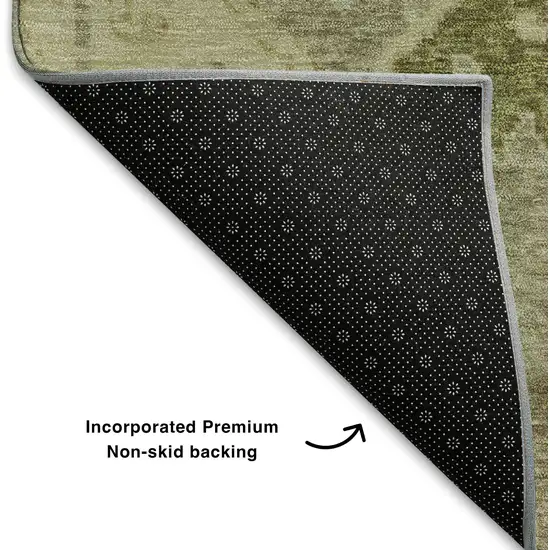 Khaki Gold And Beige Floral Washable Area Rug With UV Protection Photo 7