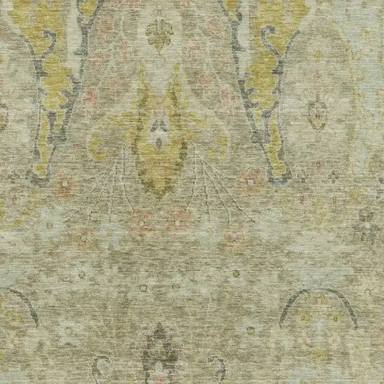 Khaki Gold And Beige Floral Washable Area Rug With UV Protection Photo 3