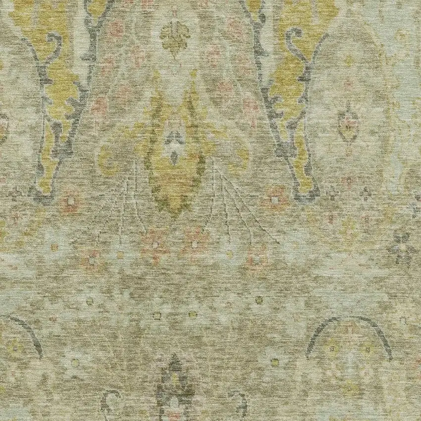 Khaki Gold And Beige Floral Washable Area Rug With UV Protection Photo 3