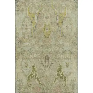 Photo of Khaki Gold And Beige Floral Washable Area Rug With UV Protection
